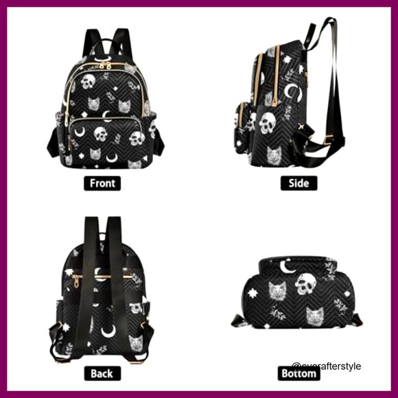Quilted Mini Backpack Purse Lightweight Travel Rucksack Gothic Pattern Daypack main image 7